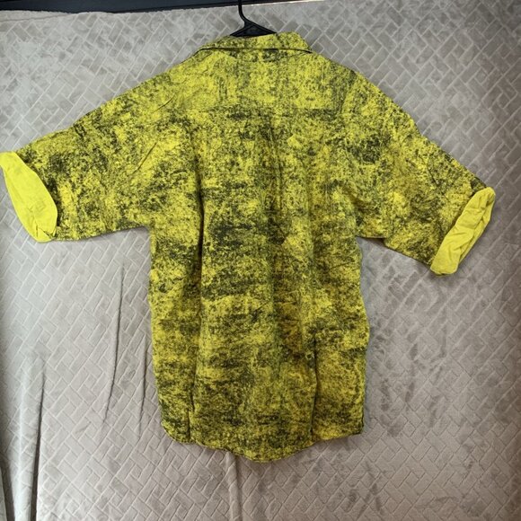 B-29 Mens L Button Up Shirt Yellow Short Sleeve Collared USA Made Hipster Ska - Picture 13 of 16